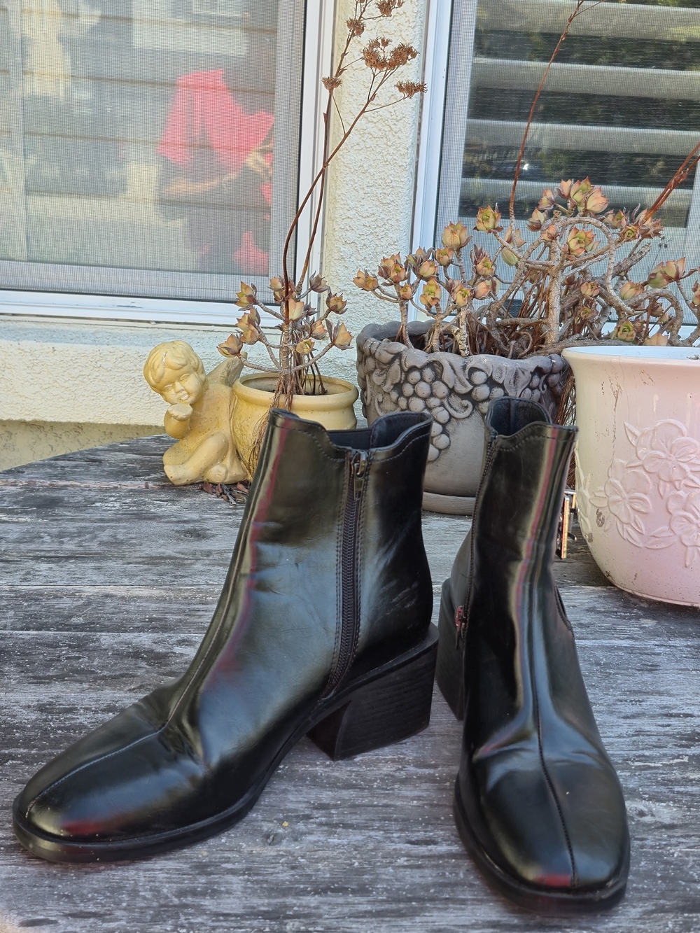 Steve Madden Black Leather Ankle Boots with Block Heel